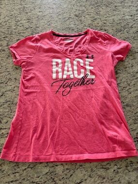 Under Armour Pink 'Race Together' Short Sleeve V-Neck Tee